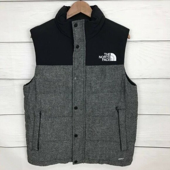 The North Face Other - The North Face Mens M Black Grey Wool Puffer Vest Full Zip 550 Down Fill Jacket